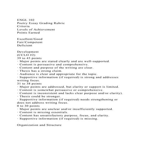 ENGL 102Poetry Essay Grading RubricCriteriaLevels of Achieve.docx
