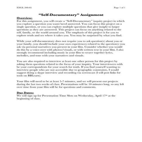 Engl 208 03 self-documentary assignment sheet