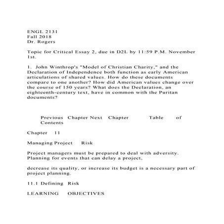 ENGL 2131Fall 2018Dr. RogersTopic for Critical Essay 2, du.docx