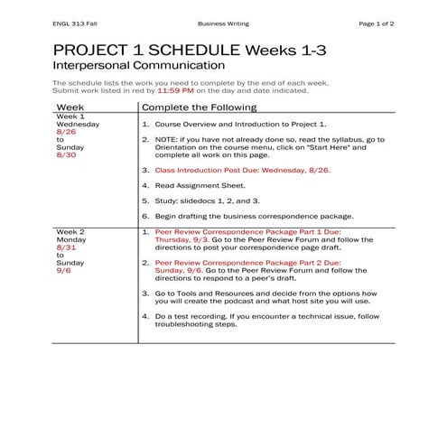 Engl 313 Proj 1 Fall Schedule 