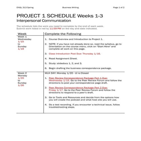 Project 1 Schedule | PDF