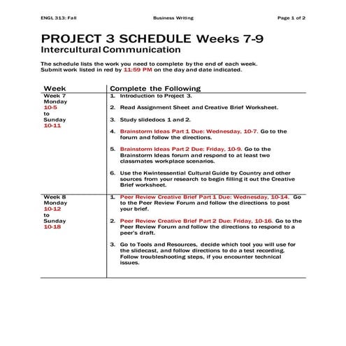 Engl313 project3 schedule_fall_kirchmeier_fall_2020
