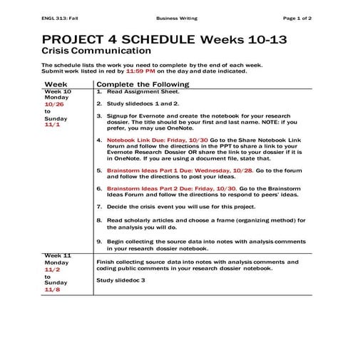 Engl313 project4 schedule_fall_kirchmeier