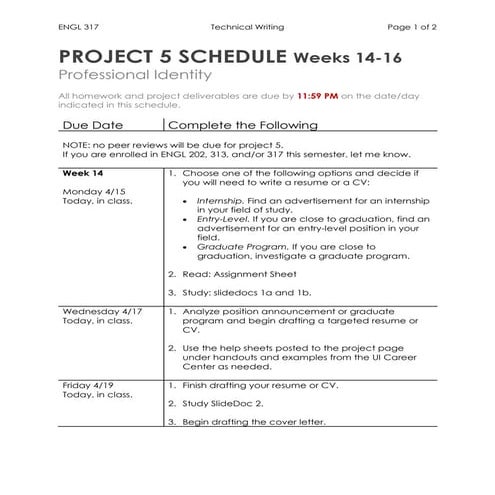 Engl 317 p5 schedule