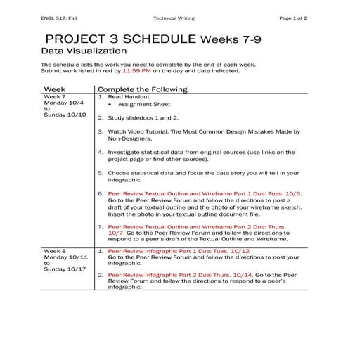 ENGL 317 Project 3 Schedule Fall 2021