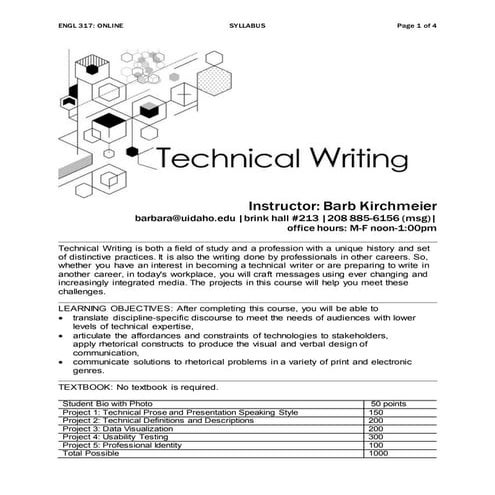 English 317 Technical Writing Summer 2020 Online Kirchmeier