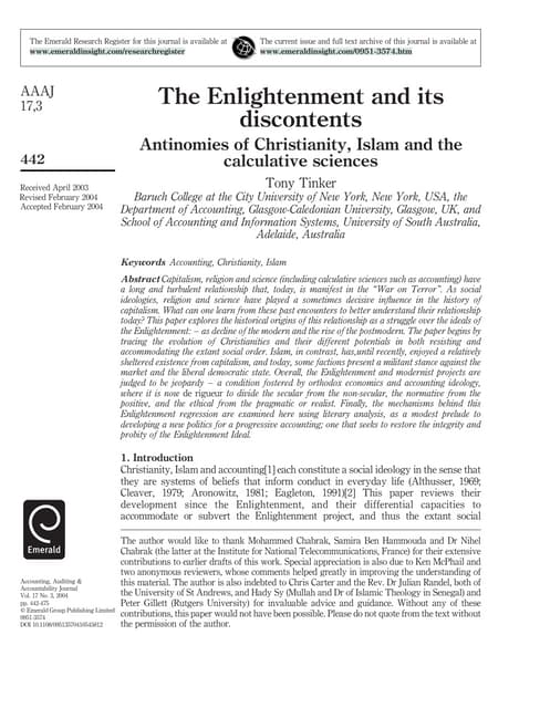 Englighment Islamic Accounting Tony Tinker