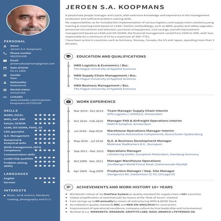 CV Jeroen S.A. Koopmans Logistics/Operations/SC Management