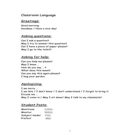 Classroom English Language