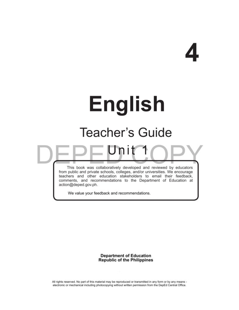 k to 12 grade 4 teachers guide in english q1 q4
