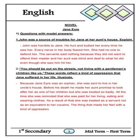 مراجعة ليلة الامتحان انجليزي للصف الأول الثانوي