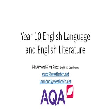 Year 10 English Language and English Literature