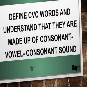 English Quarter 4 Define CVC Words  and Understand That They are Made of Consonant And Vowel