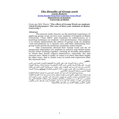 The effects of Group work on students' oral Performance :the case of students...