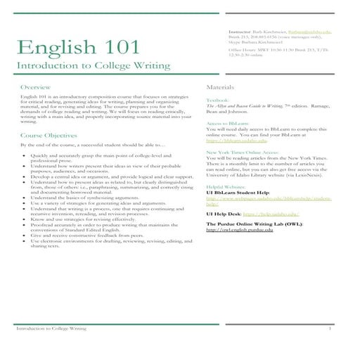 English 101 syllabus -online spring 2017