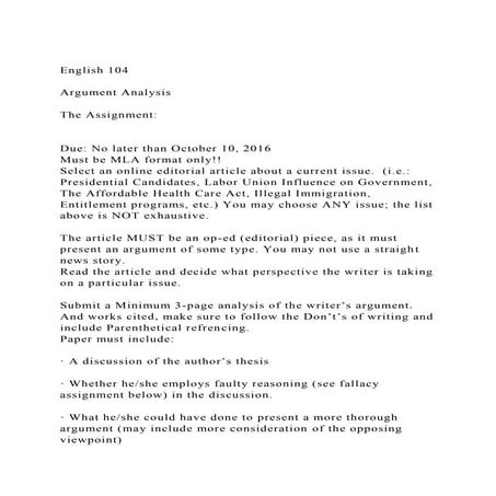 English 104Argument AnalysisThe AssignmentDue No l.docx