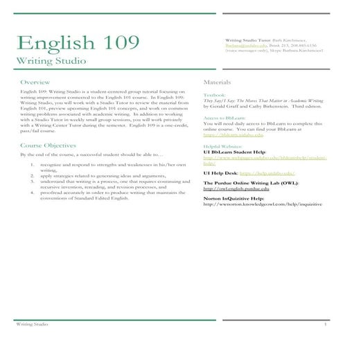 English 109 syllabus -online spring 2017