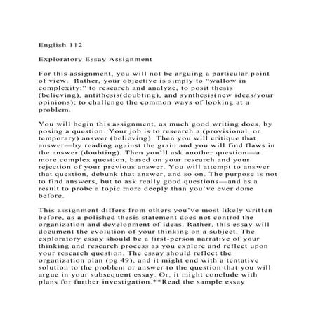 English 112Exploratory Essay AssignmentFor this assignment.docx