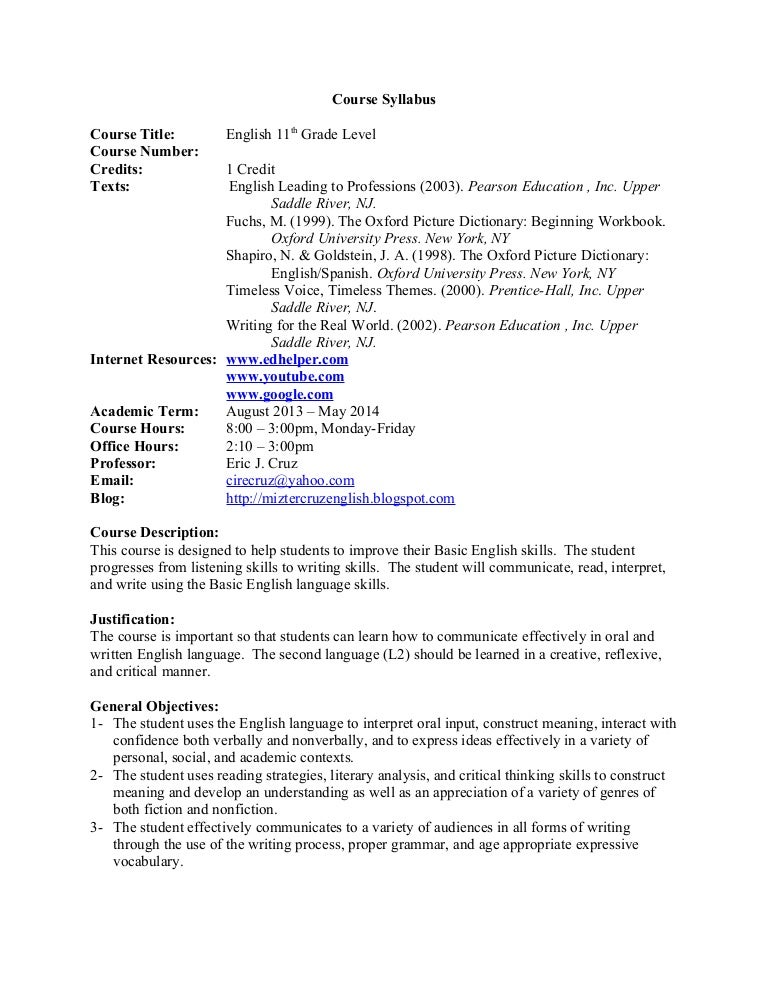 english 11th grade level syllabus 2013 2014