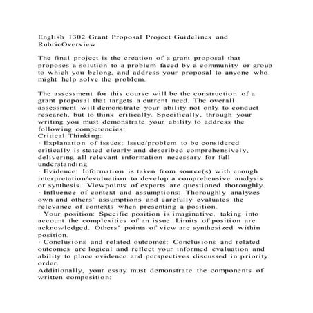 English 1302 Grant Proposal Project Guidelines and RubricOverview
