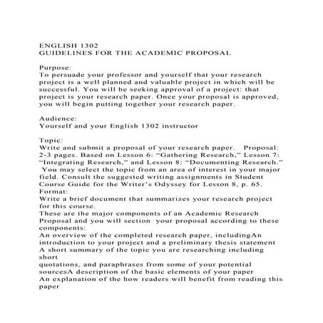 ENGLISH 1302GUIDELINES FOR THE ACADEMIC PROPOSALPurposeTo.docx