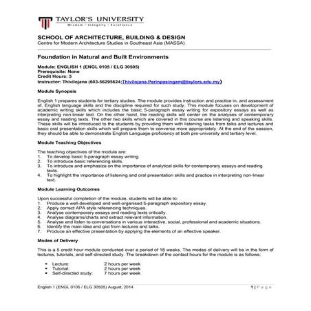 ELG 30505 Module Outline