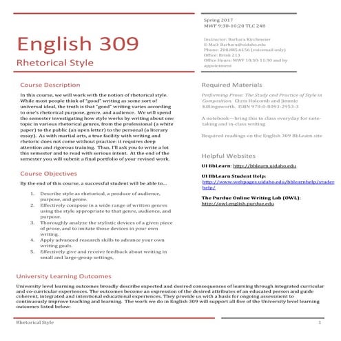 English 309 syllabus spring 2017