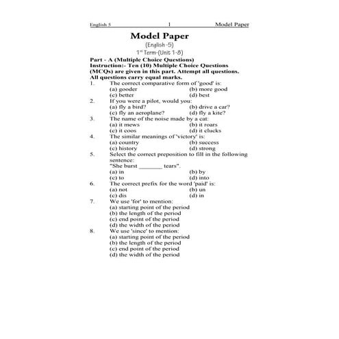 English 5 model paper