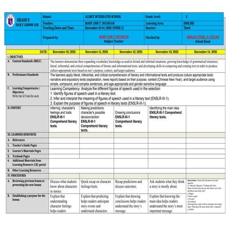 ENGLISH 5 Quarter 3-week 2 lesson plan in english 5 | DOCX