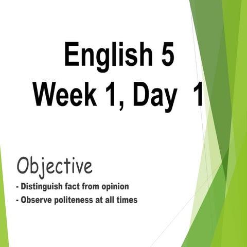 English 5 w1.  Distinguishing Fact and Opinion  q3.ppt