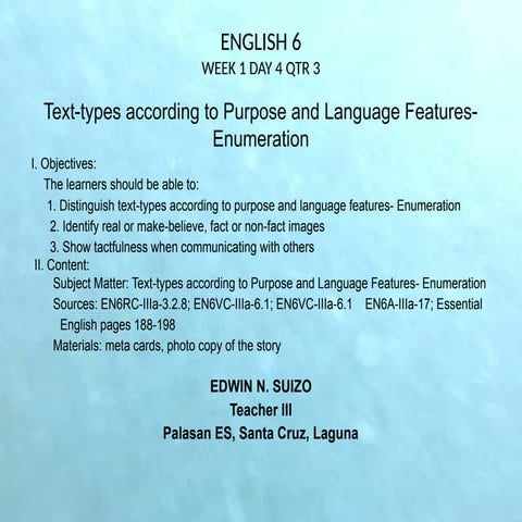 ENGLISH 6 PPT Q3 W1 - Text-types according to Purpose and Language ...