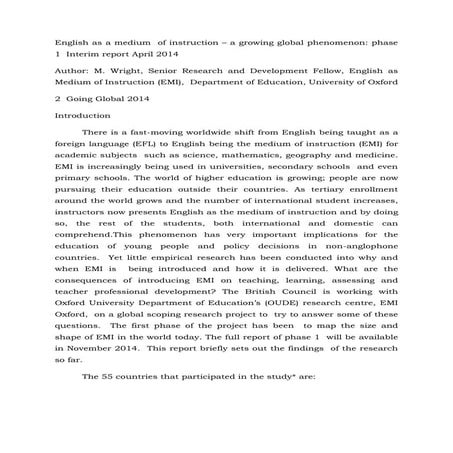 English as a medium  of instruction