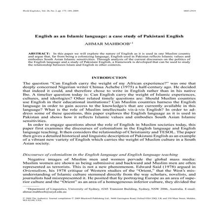 English as an islamic language ahmar mehboob