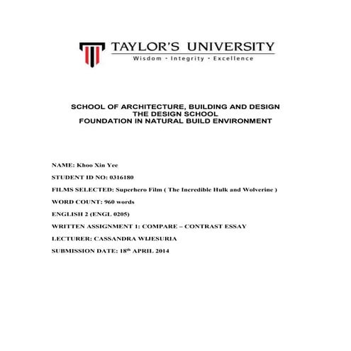 English Assignment 1 - Compare and contrast essay