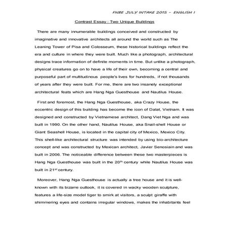 English assignment 1 - Contrast essay between two unique building