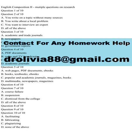 English Composition II - mutiple questions on researchQuestion 1 o.pdf