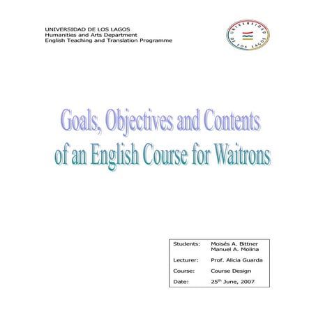 English course for Waitrons (goals, objectives, and contents)