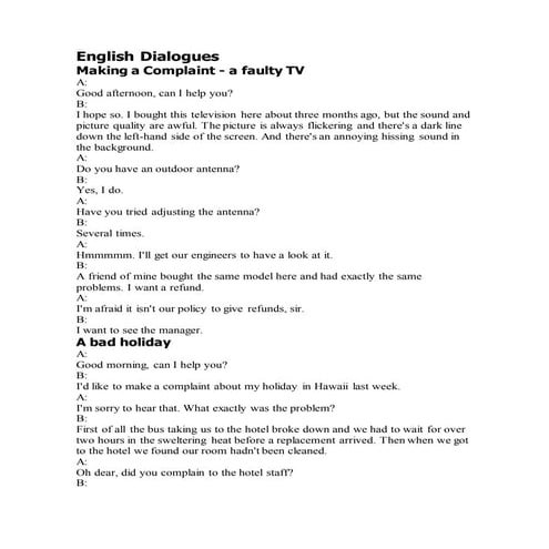 English dialogues complains | DOCX