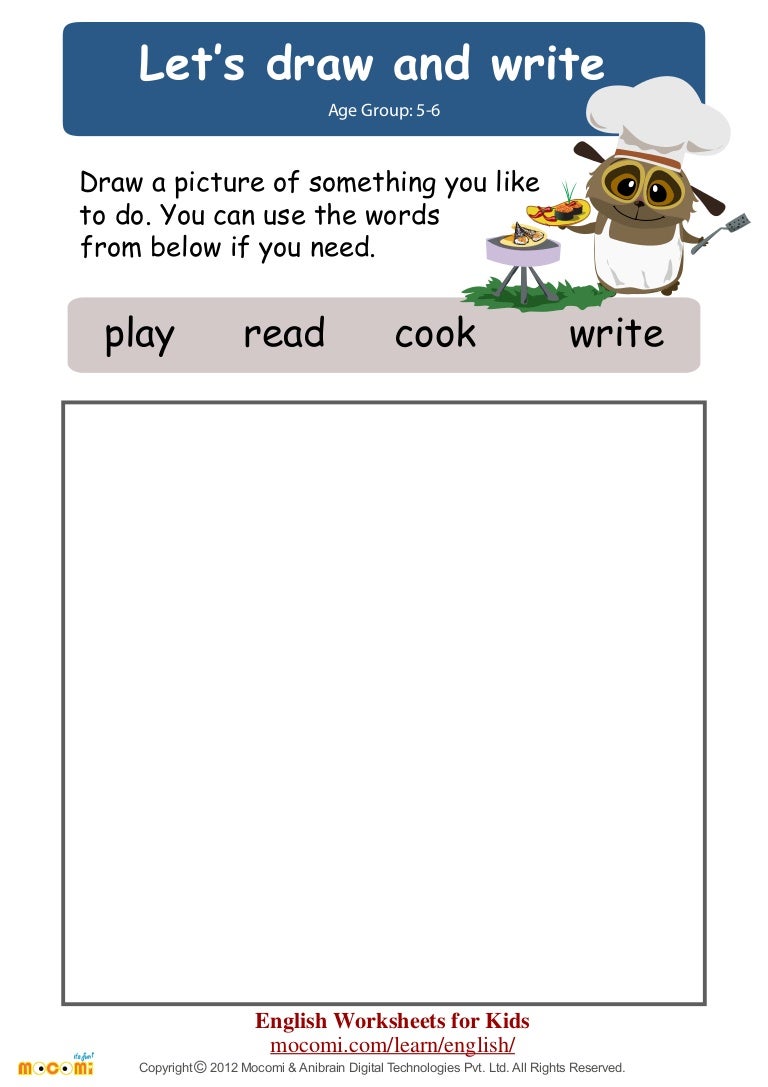 Let's draw and write – English Worksheets for Kids – Mocomi.com