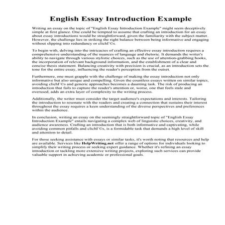English Essay Introduction Example. how to start an introduction to an ...