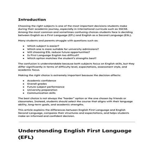 Choosing Between English First Language and English Second Language in ...