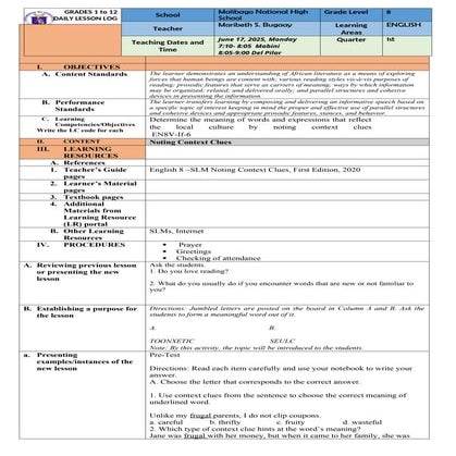 English Grade 8 - Lesson 1- COntext Clues
