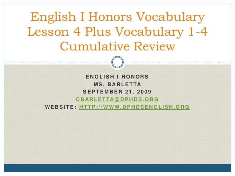 English I Honors Vocabulary 1 4 (60 Words)