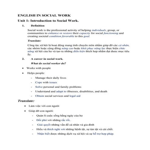 English in social work