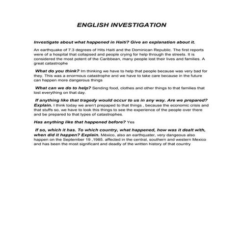 English Investigation H