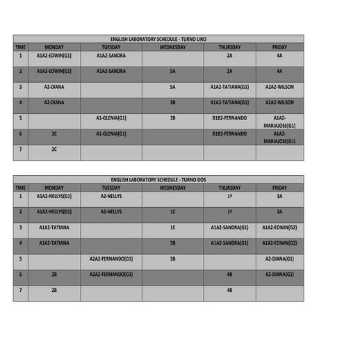 English lab schedule