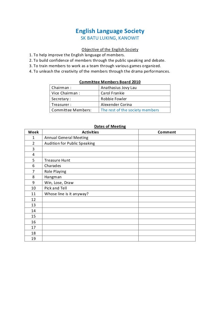 English Language Society Yearly Plan