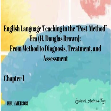 English Language Teaching in the Post-Method Era: Diagnosis, Treatment ...