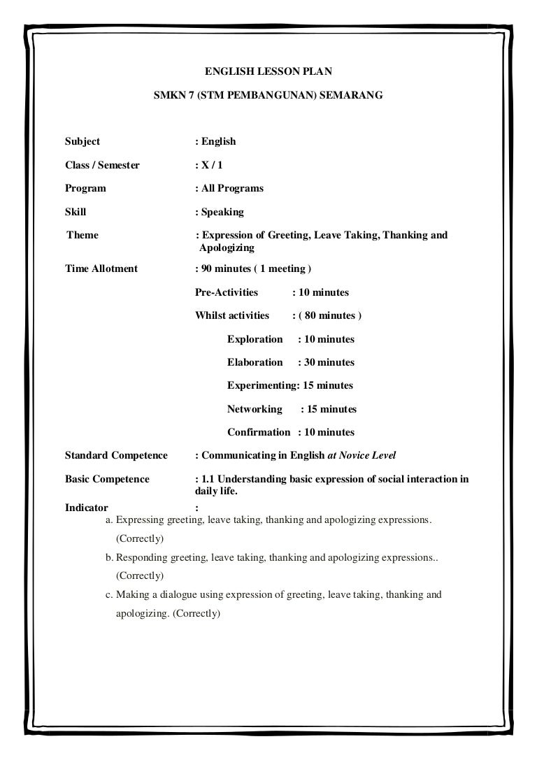 English Lesson Plan Kd 1 1 1