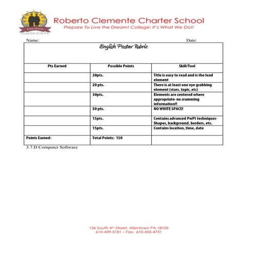 English poster rubric (power point) with letterhead